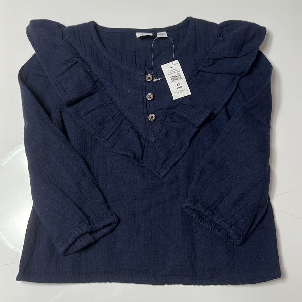 NEW Gap Kids Long Sleeve Gauze Ruffle Top (Size XS, 4-5)
